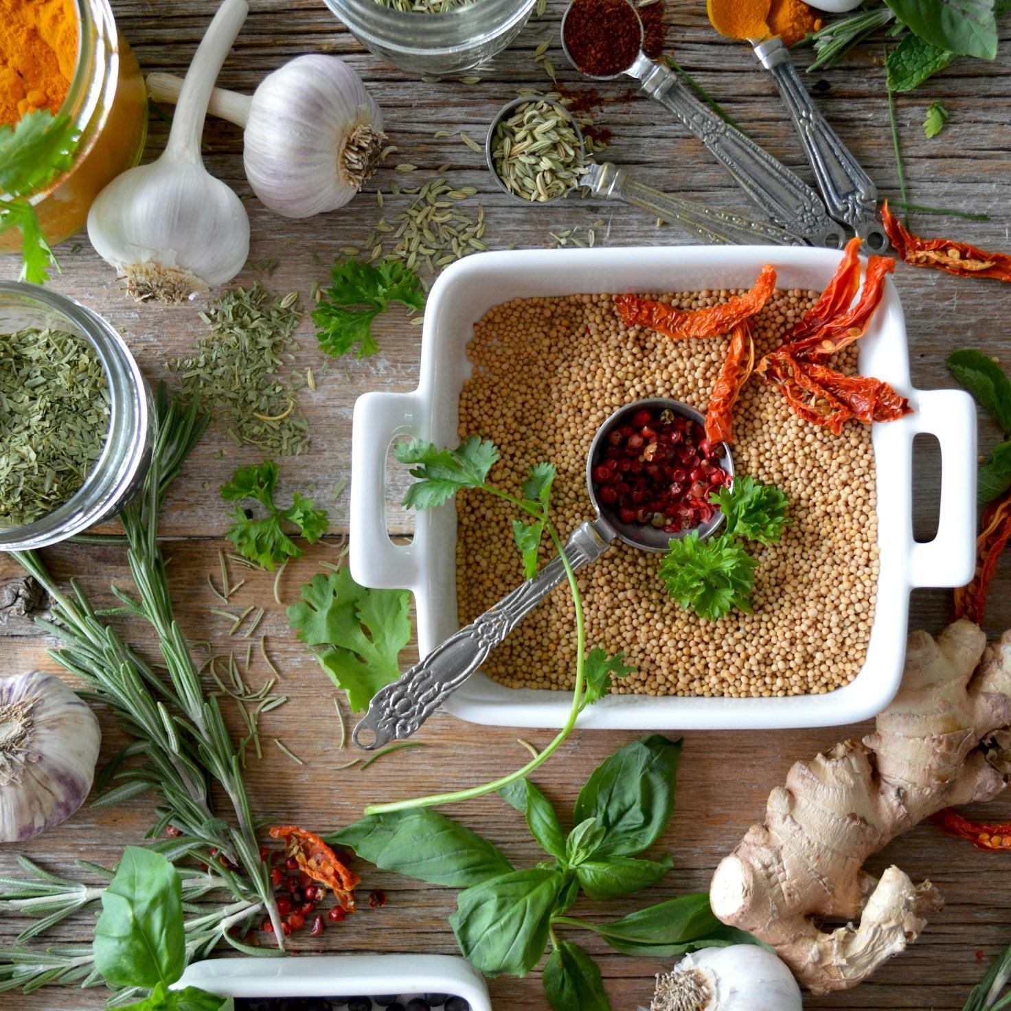 Fresh seasonal ingredients arranged for home cooking